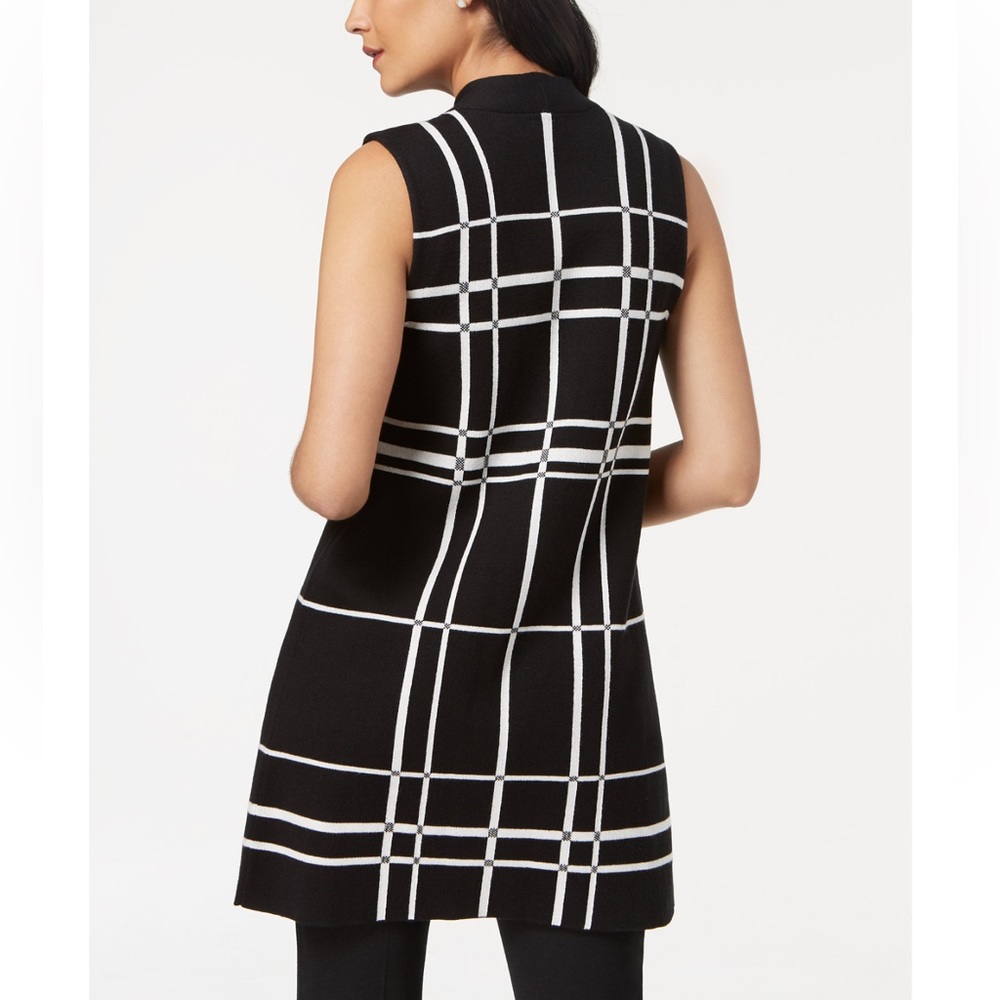 ALFANI Plaid Open-Front Sweater Vest Black Ivory PS SP Petite Small NWOT $80 - Picture 2 of 9